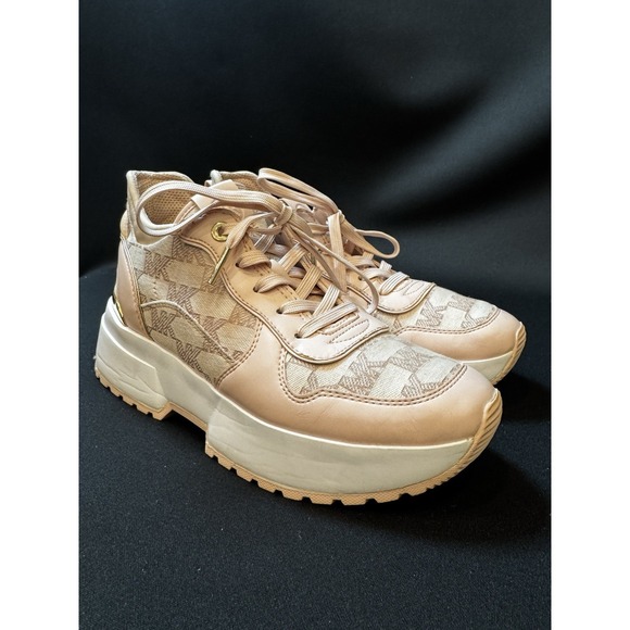 Michael Kors Shoes - Michael Kors Muse Trainer Women's Low Top Lace Up Logo Sneakers Pink Gold Trim